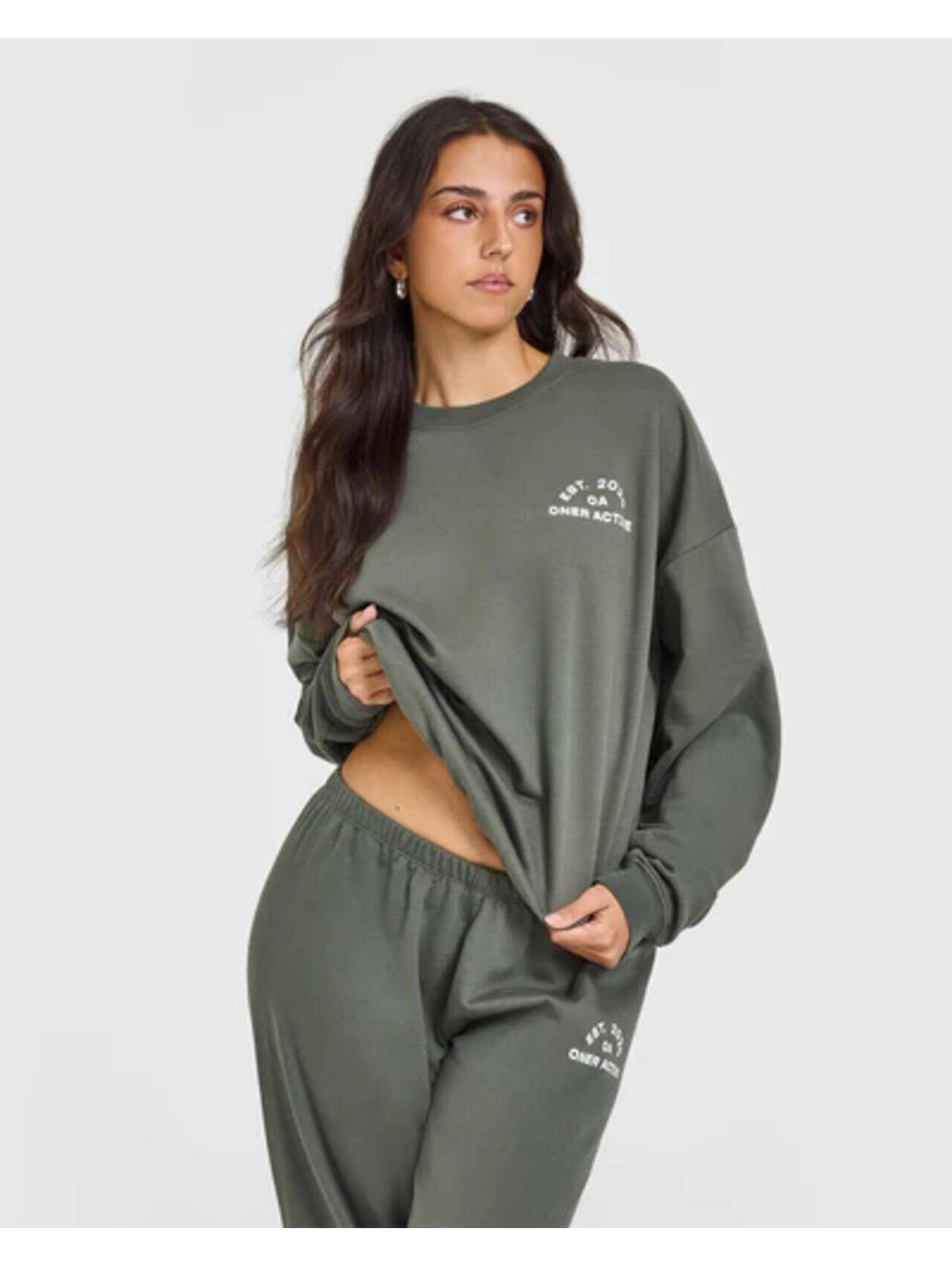 Oner Active Lightweight Sweatshirt With Graphic - Dark Khaki Large